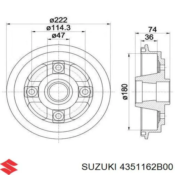 Барабан тормозной задний Suzuki 4351162B00 цена, от 29.01 USD