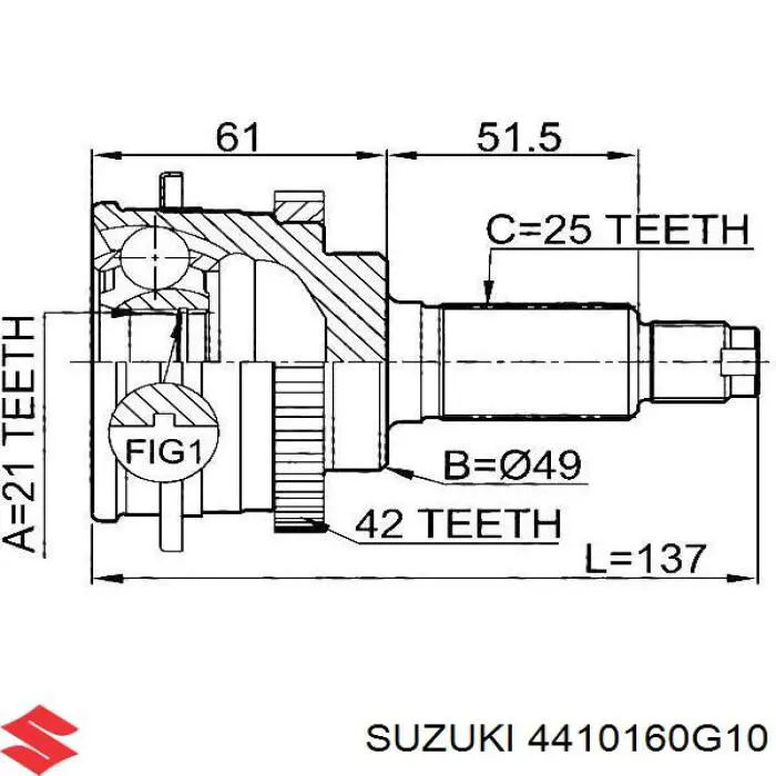 4410160G10000 Suzuki semieixo (acionador dianteiro direito)