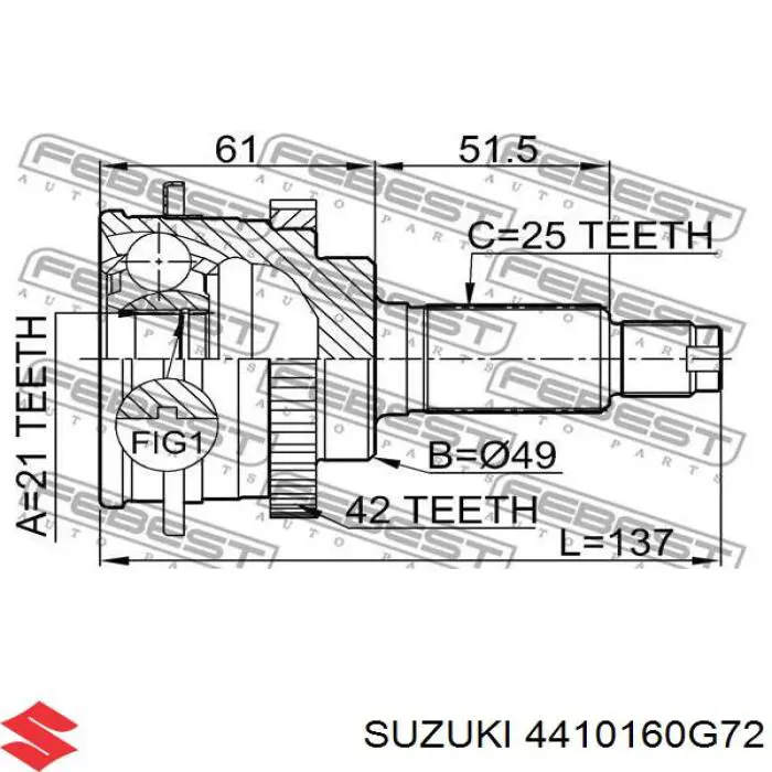 Полуось (привод) передняя правая 4410160G72 Suzuki