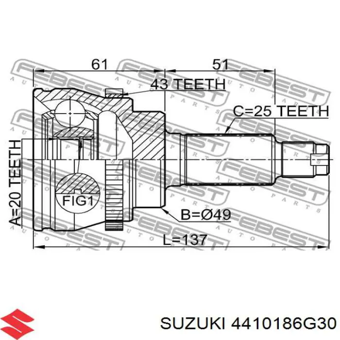 Привод передний правый Suzuki 4410186G30 цена, от 130.55 USD