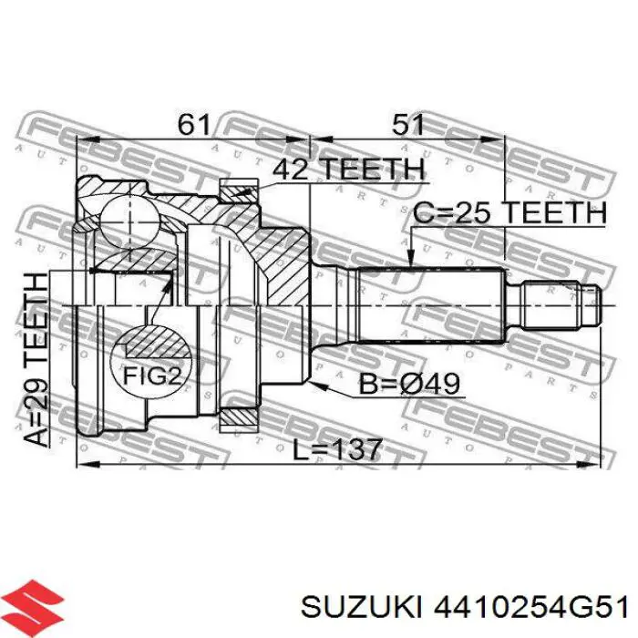 Полуось (привод) передняя левая 4410254G51 Suzuki