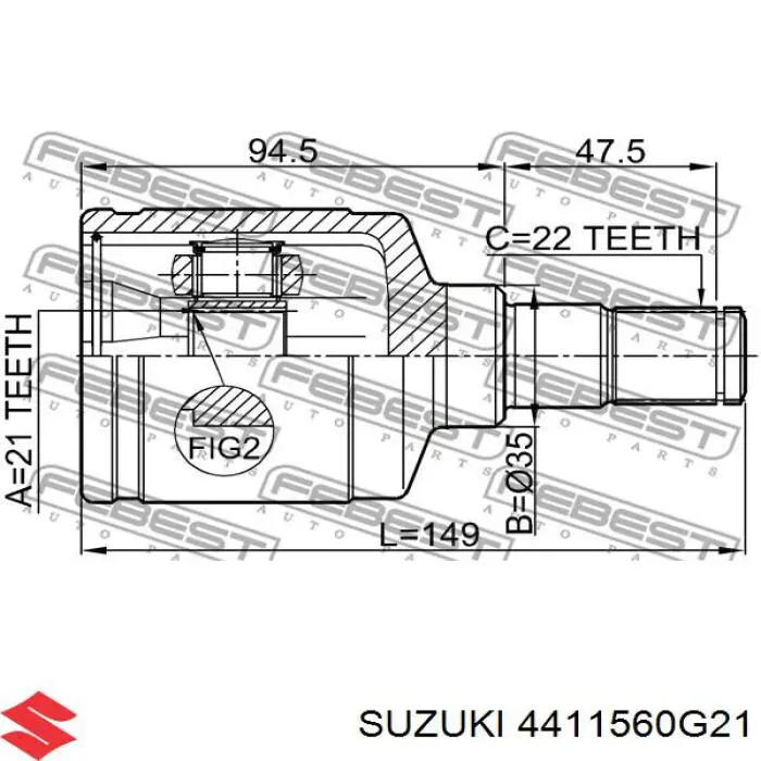 4411560G21 Suzuki шрус внутренний передний левый