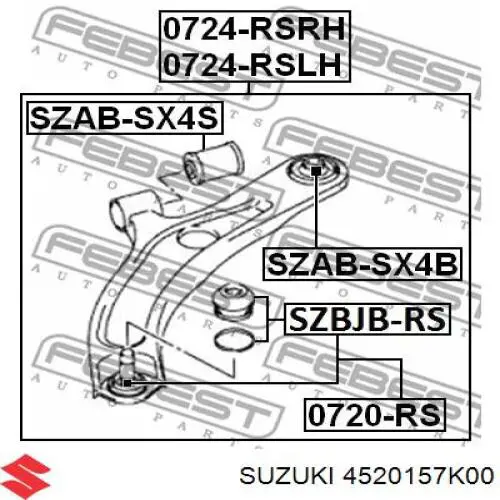 Рычаг передней подвески нижний правый 4520157K00 Suzuki