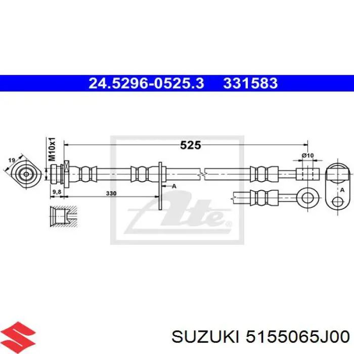 Tubo flexible de frenos delantero izquierdo 5155065J00 Suzuki