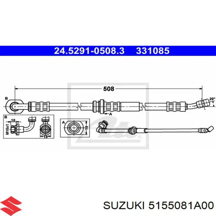 Шланг тормозной передний, левый Suzuki 5155081A00 цена, от 14.24 USD
