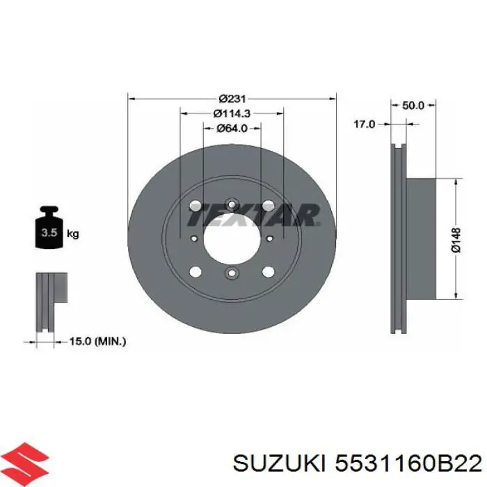 Передние тормозные диски 5531160B22 Suzuki