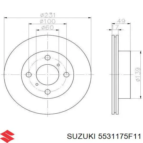 Передние тормозные диски 5531175F11 Suzuki