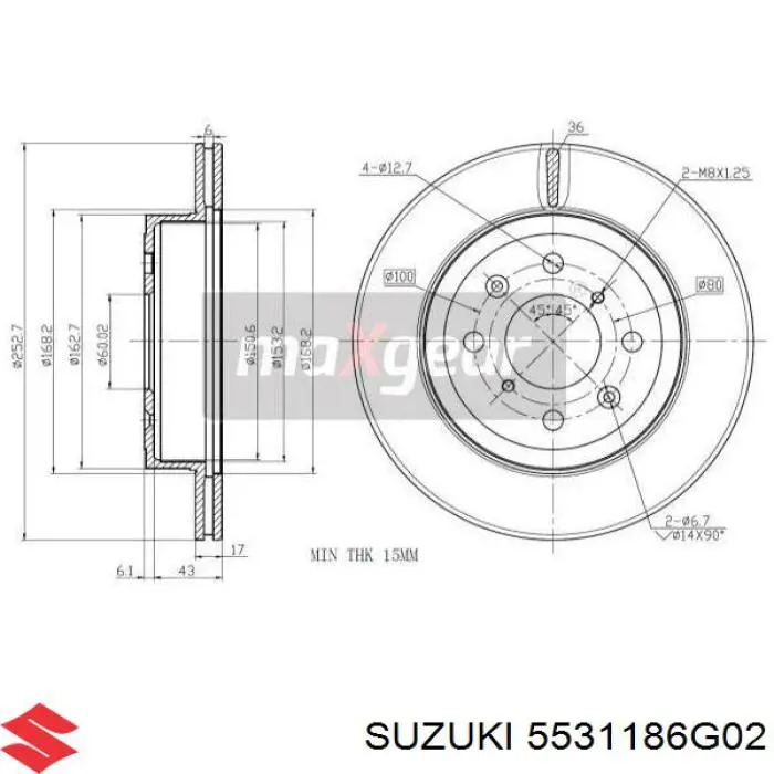 Тормоз дисковый передний Suzuki 5531186G02 цена, от 24.40 USD