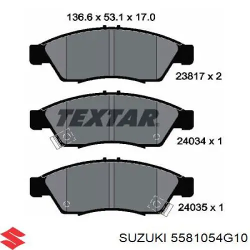 Передние тормозные колодки 5581054G10 Suzuki