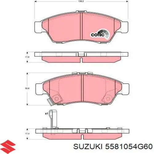 Передние тормозные колодки 5581054G60 Suzuki