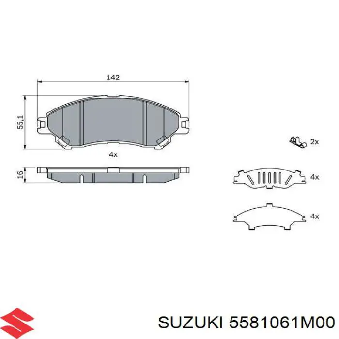 Передние тормозные колодки 5581061M00 Suzuki