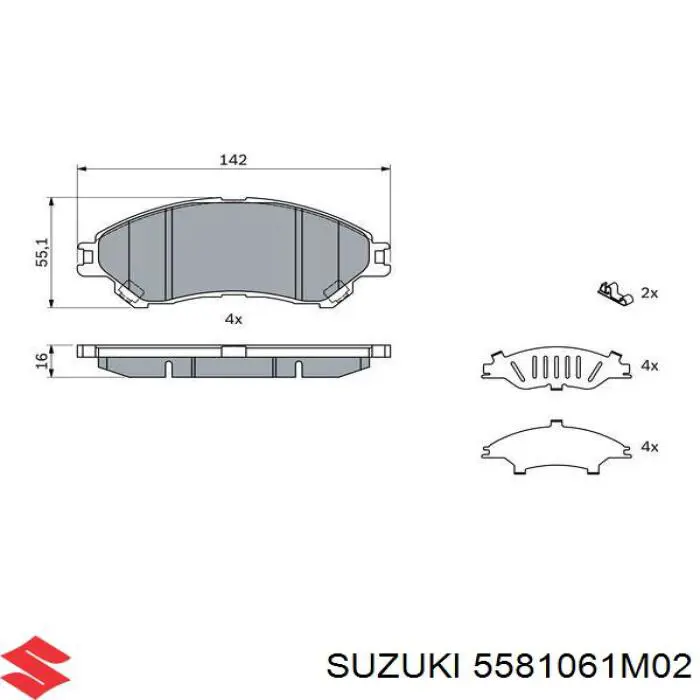 Передние тормозные колодки 5581061M02 Suzuki