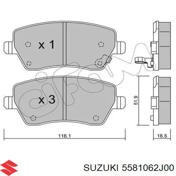 Передние тормозные колодки 5581062J00 Suzuki