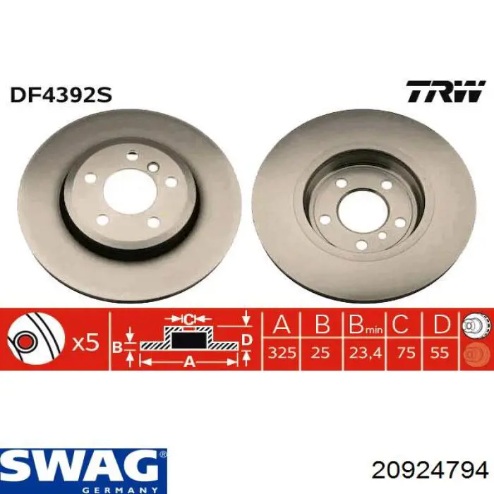 Тормоз дисковый передний Swag 20924794 цена, от 64.20 USD