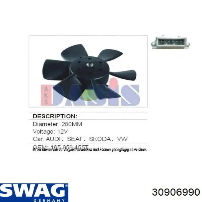 Купить 30906990 Swag Электровентилятор охлаждения в сборе (мотор+крыльчатка)