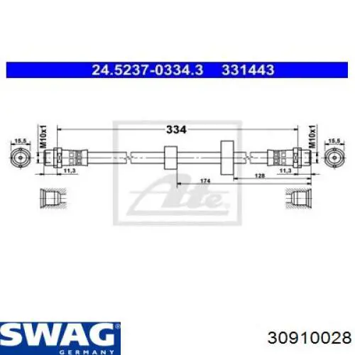 Шланг тормозной передний 30910028 Swag