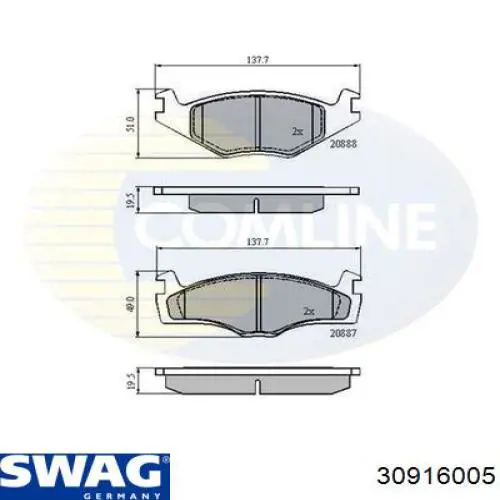 Колодки Swag 30916005 цена, от 12.26 USD