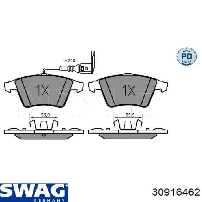 Передние тормозные колодки 30916462 Swag