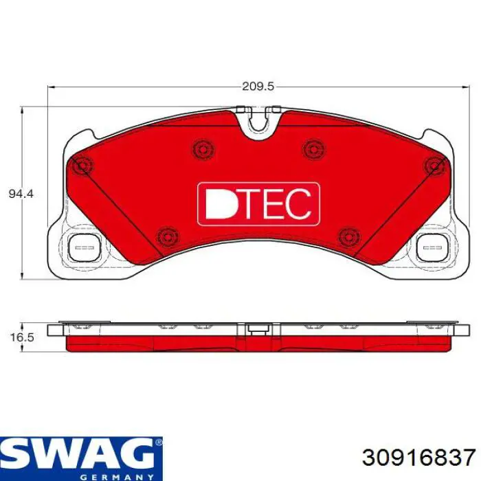 Передние тормозные колодки 30916837 Swag