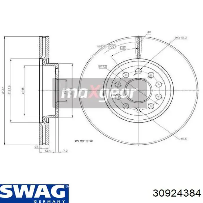Передние тормозные диски 30924384 Swag