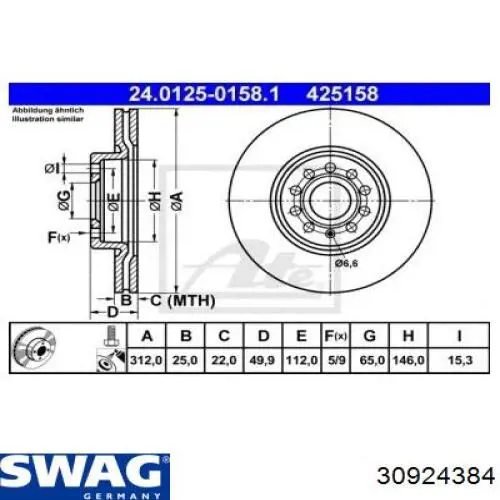 Disco de freno delantero 30924384 Swag