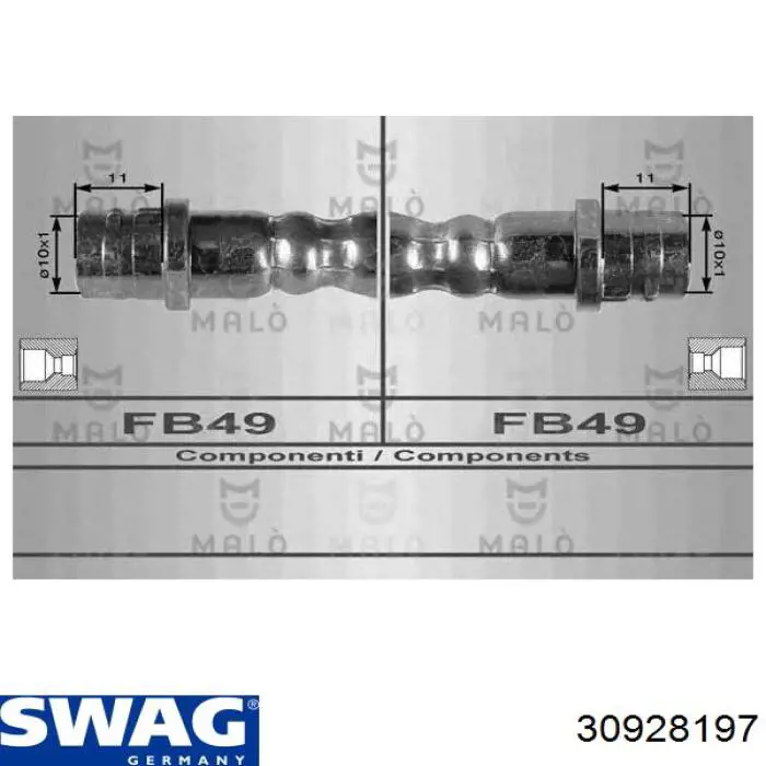 Задний тормозной шланг 30928197 Swag