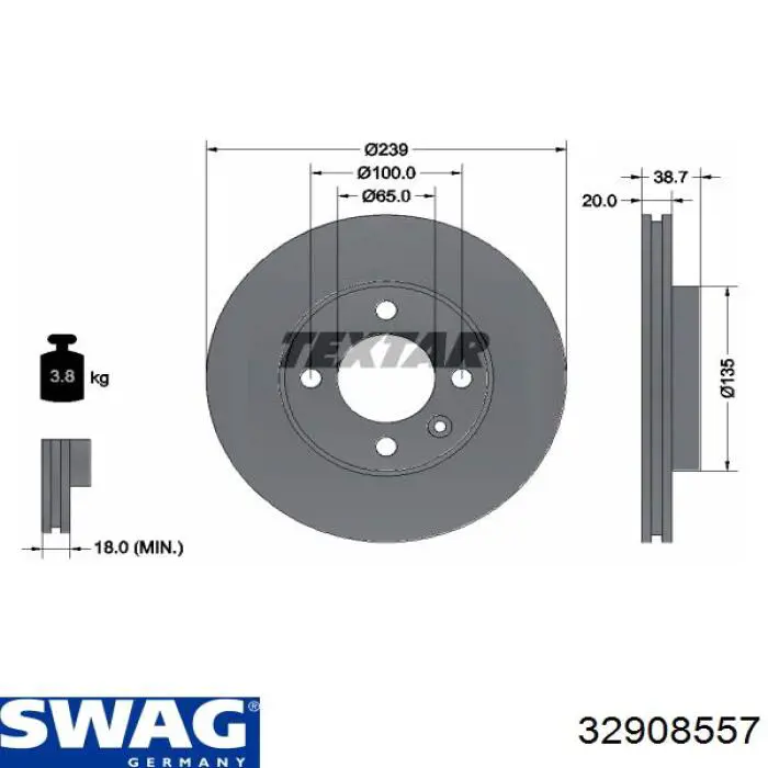 Передний тормозной диск Swag 32908557