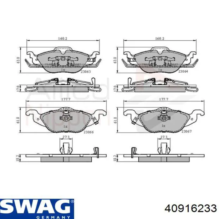 Передние тормозные колодки 40916233 Swag