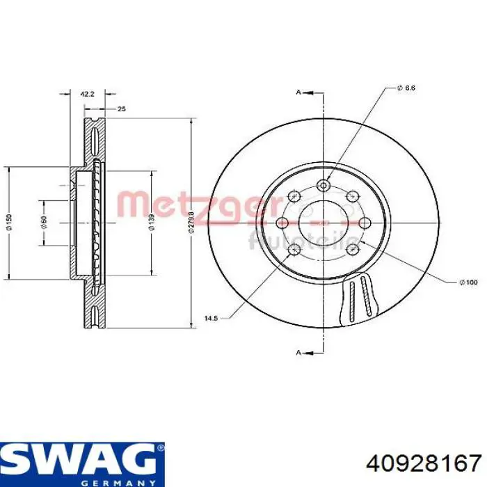Передний тормозной диск Swag 40928167