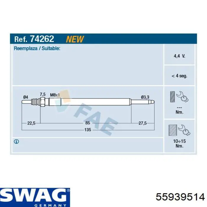 Свечи накала Swag 55939514 цена, от 15.35 USD