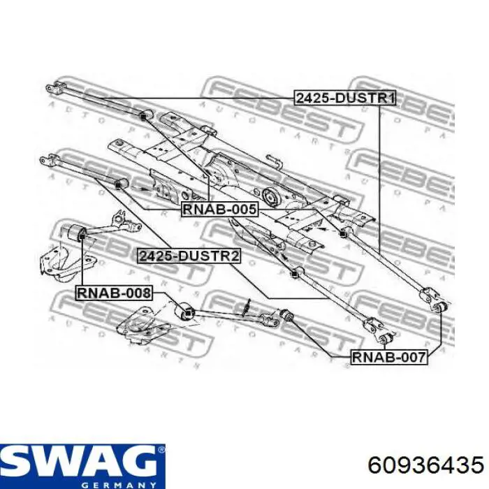 Рычаг (тяга) задней подвески продольный нижний левый 60936435 Swag