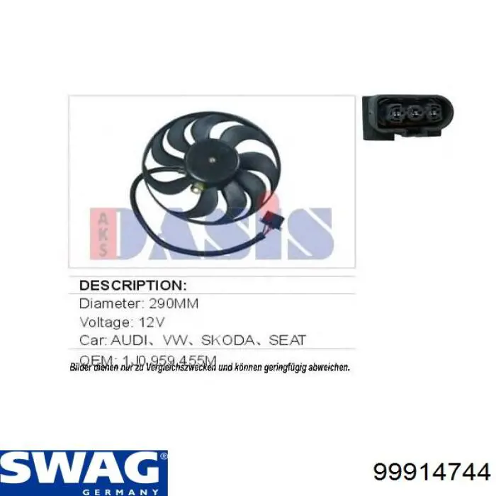 Купить 99914744 Swag Электровентилятор охлаждения в сборе (мотор+крыльчатка) правый