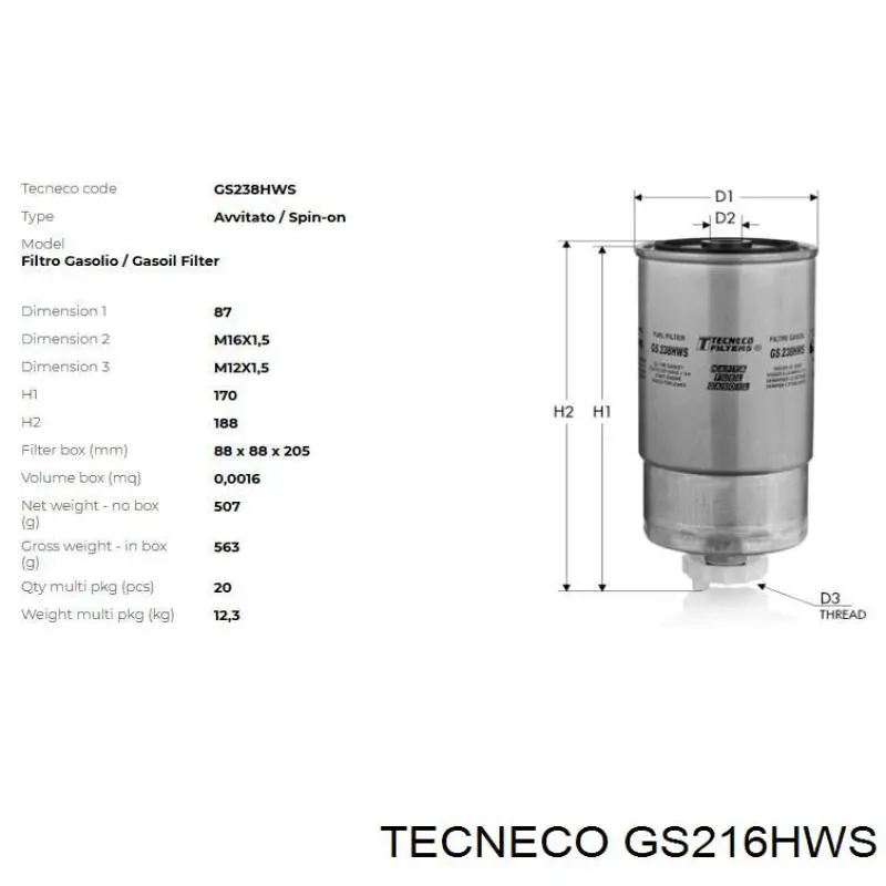 Купить GS216HWS Tecneco Фильтр-отстойник топлива грубой очистки