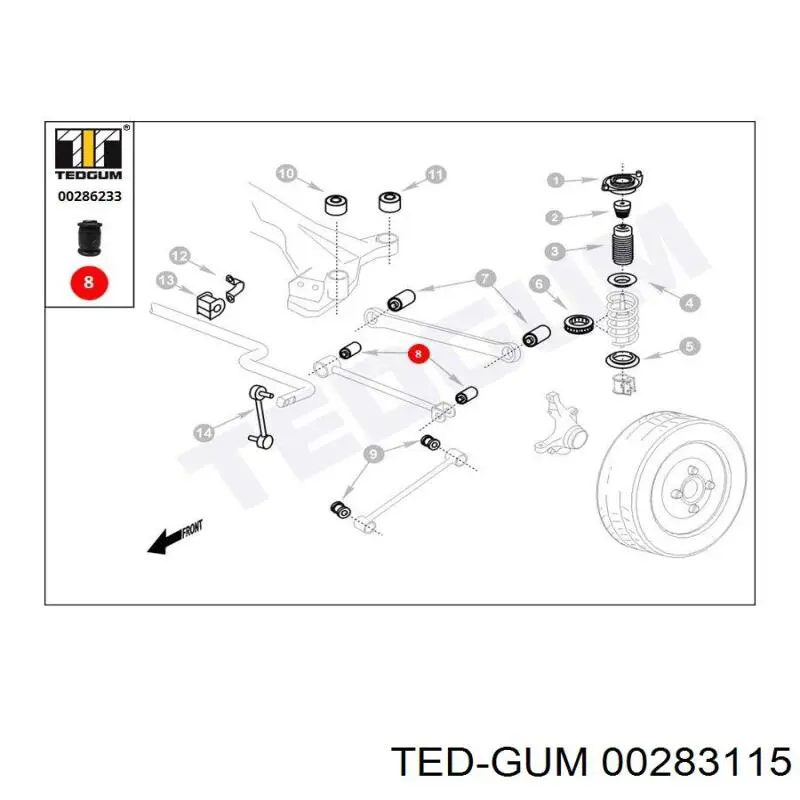 Silentblock de mangueta trasera 00283115 Ted-gum