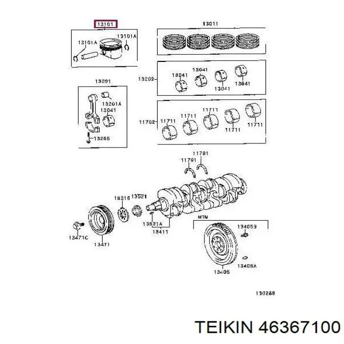 46367100 Teikin поршень (комплект на мотор, 4-й ремонт (+1.00))