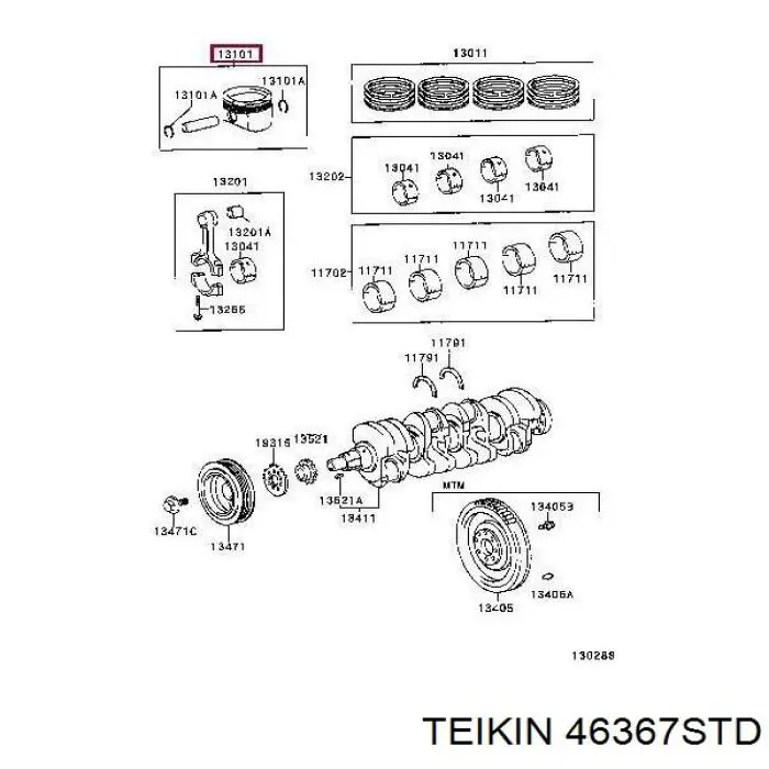 46367STD Teikin поршень (комплект на мотор, STD)