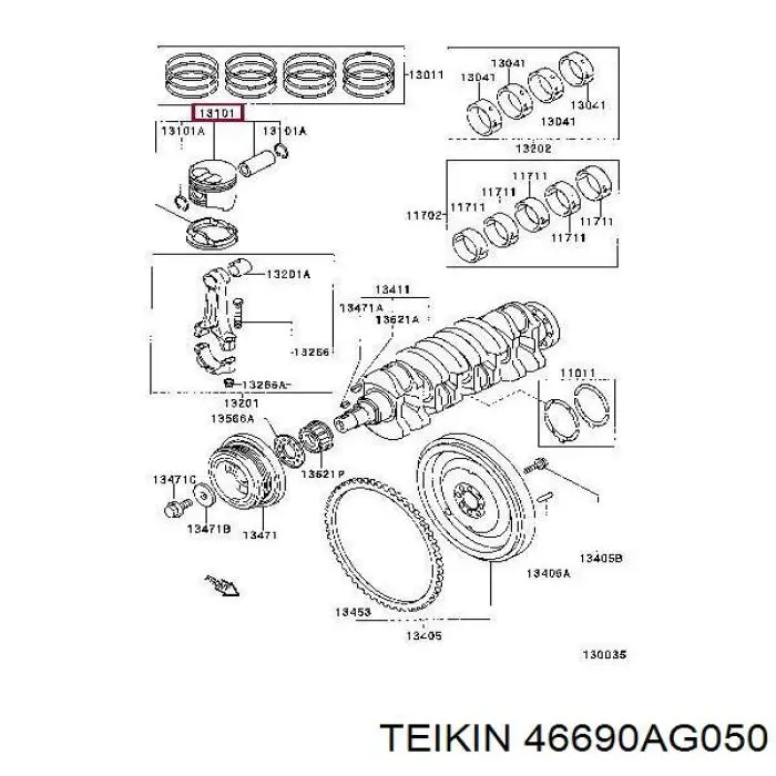 46690AG050 Teikin Поршень (комплект на мотор), 2-й ремонт (+0,50)