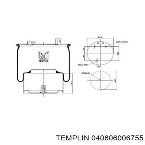 04.060.6006.755 Templin coxim pneumático (suspensão de lâminas pneumática do eixo traseiro)