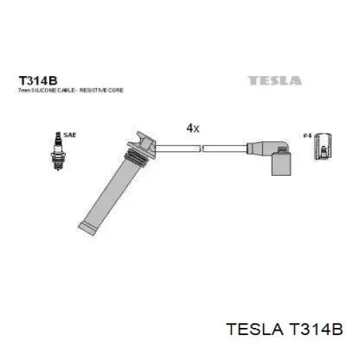 Дріт високовольтні, комплект T314B Tesla