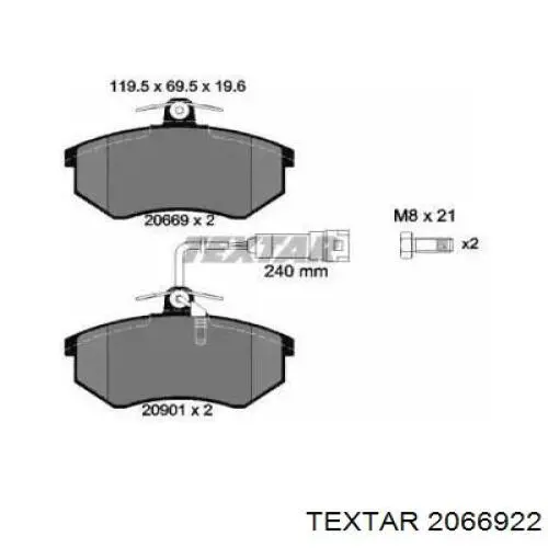 Передние тормозные колодки 2066922 Textar