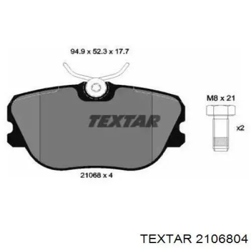 Передние тормозные колодки 2106804 Textar