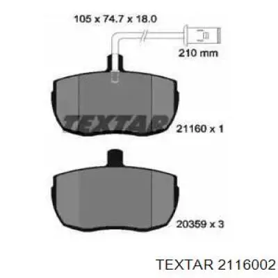 Передние тормозные колодки 2116002 Textar