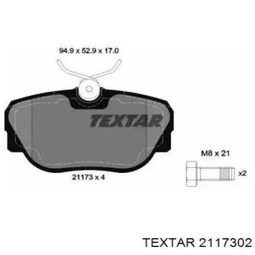 2117302 Textar передние тормозные колодки