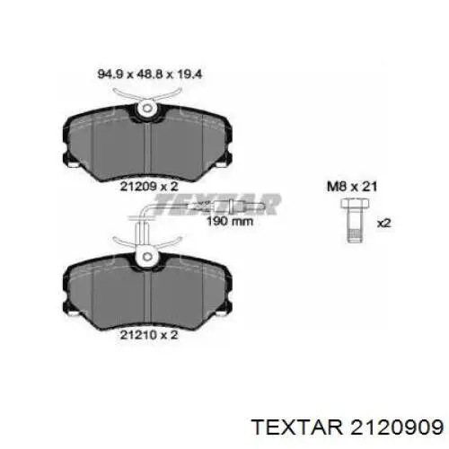 Передние тормозные колодки 2120909 Textar