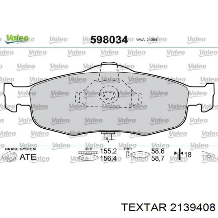 Передние тормозные колодки 2139408 Textar