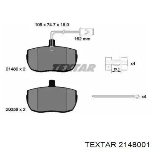 Передние тормозные колодки 2148001 Textar