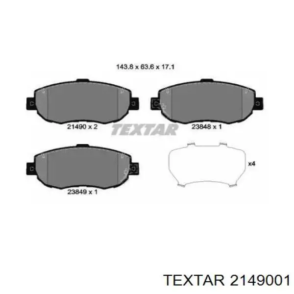 Передние тормозные колодки 2149001 Textar