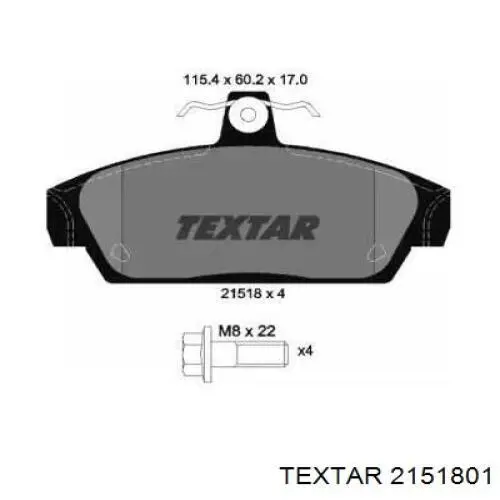 Передние тормозные колодки 2151801 Textar