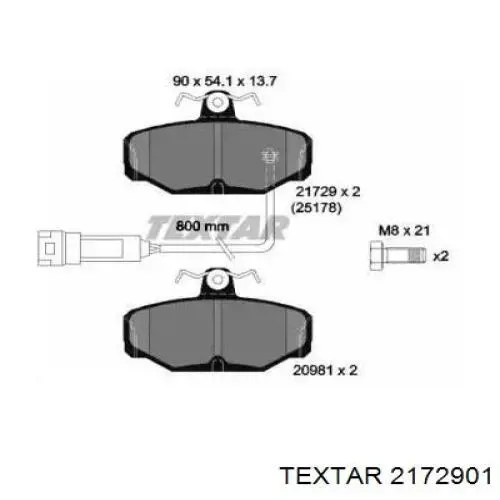 Задние тормозные колодки 2172901 Textar