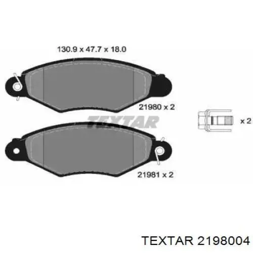 2198004 Textar колодки тормозные передние дисковые